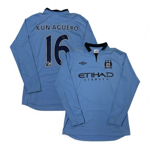 2012-13 Manchester City Home Jersey Longsleeve - Aguero 16 (M)